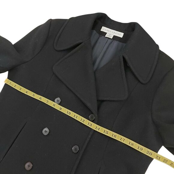 Larry Levine Pea Coat Womens 8 Black 100% Wool Double Breasted Dark Academia - Picture 10 of 12